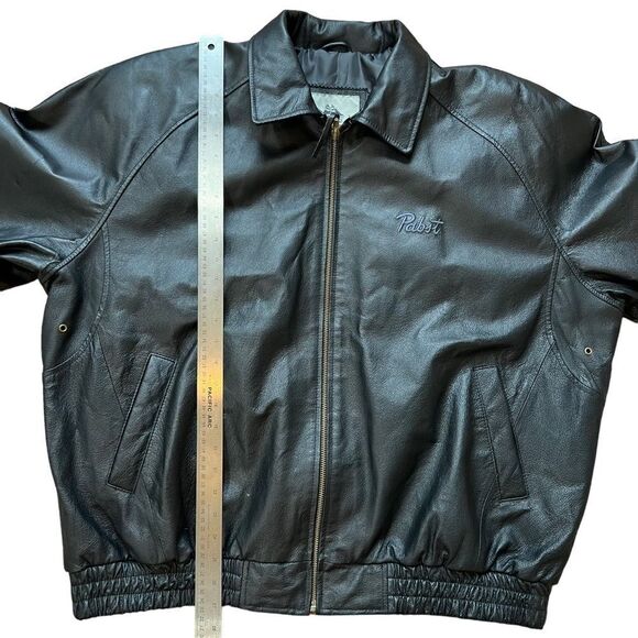 Black Leather Pabst Beer Exclusive Burk’s Bay Napa Bomber Jacket - Picture 15 of 16